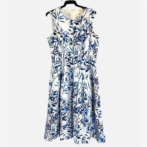 Eliza J White Midi Dress with Blue Floral Print